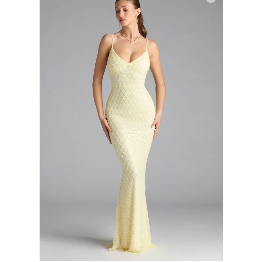 NWT Windsor Kaylie V-Neck Bodycon Sequin Beaded Dress Womens S Formal Prom Gown